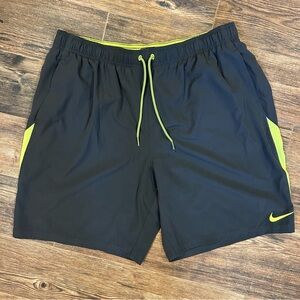 Nike Men’s Athletic Shorts/Bathing Suit XXL – Black/Volt Green Lined Drawstring